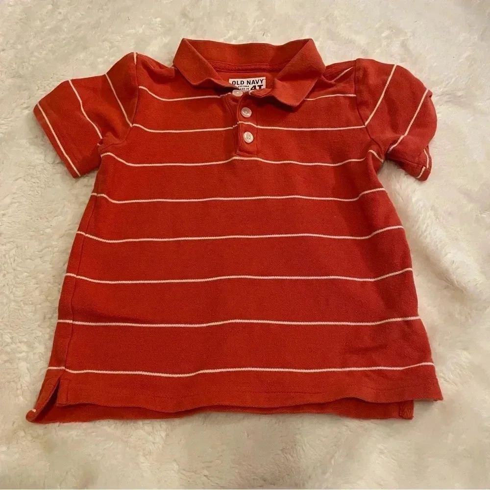 Old Navy 4T orange and white stripe short‎ sleeve polo shirt